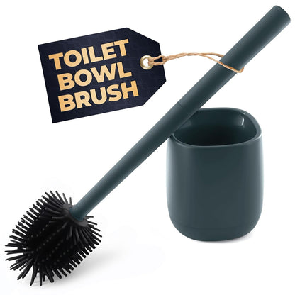Silicone Toilet Brush and Holder Set - Cream RV Toilet Brush with Holder, Flexible Head, Soft Bristles, Detachable Handle and Freestanding Base, Compact Bathroom Cleaning Tool with Minimalistic Design