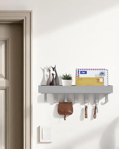 Key Holder Wall Mount Adhesive Magnetic - Hanging Key Hooks with Mail Organizer for Wallet House Accessories - Keys Hanger Rack with Shelf for RV Camper Entryway Door Home Living Room Decor Black