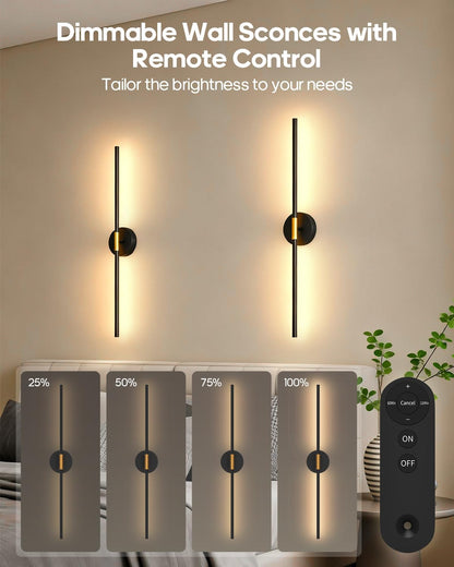 Battery Operated Wall Sconces Set of 2, 360° Rotatable Wall Sconce with Remote, 3000K Dimmable Magnetic Mount Wall Sconces, Rechargeable 28.3inch Wall Lights for Bedroom, Living Room, Dinning Room