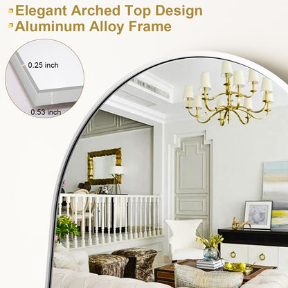 HARRITPURE 64"x21" Arched Full Length Mirror Free Standing Leaning Hanging Mounted Mirror Aluminum Frame Modern Simple Home Decor for Living Room Bedroom Cloakroom, Gold