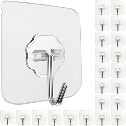 Jwxstore 24 Pack Adhesive Wall Hooks 33LB Heavy Duty No Drill Transparent Waterproof Hooks for Bathroom Kitchen Towel Coat Office Home Outdoor
