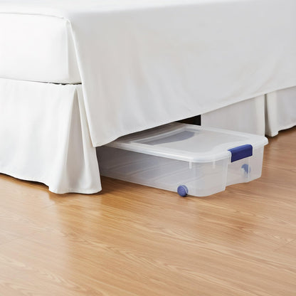 66 Quart Large Capacity Underbed Storage Container with Wheels & Lid | Clear Plastic Rolling Storage Bin for Bedroom, Closet Organization | 39.5” Design for Blankets, Seasonal Clothing & Holiday Decor