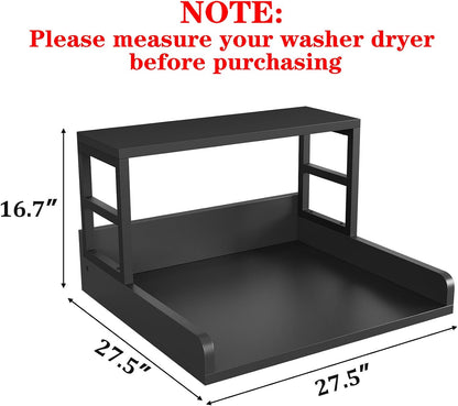 Washer Dryer Countertop with Shelf, 23.62″D x 23.62″W x 16.57″H, Countertop for Washer and Dryer Top with Non-Slip Pads and Edge Rails, Laundry Room Storage and Organization(Black)