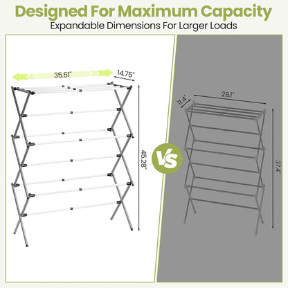 APEXCHASER Extra Large Clothes Drying Rack, Foldable & Extendable Laundry Rack with Adjustable Size (20.87"-35.43" L), Space-Saving, Rust-Resistant Frame for Indoor/Outdoor Use, White