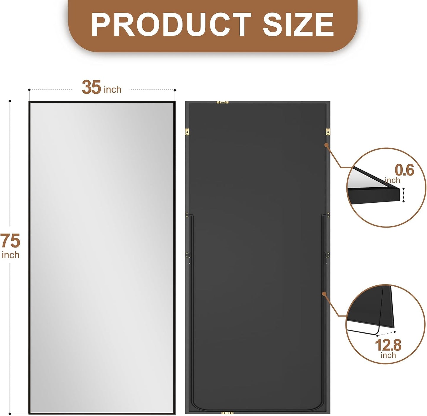 Delma Wall Full Length Mirror,Standing Mirror Full Body,Large Floor for Wall Door Bedroom Bathroom Living Room with Aluminium Frame(with Stand,56x15-Black)