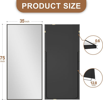 Delma Wall Full Length Mirror,Standing Mirror Full Body,Large Floor for Wall Door Bedroom Bathroom Living Room with Aluminium Frame(with Stand,56x15-Black)