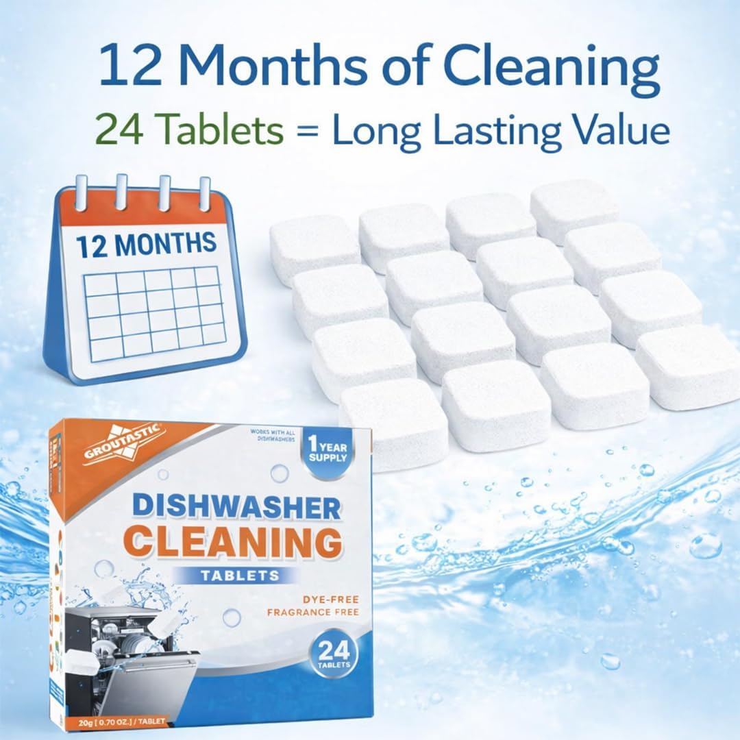 Dishwasher Cleaner Tablets – Deep Cleaning & Descaler Tablets for Dishwashers, Removes Grease, Limescale & Odors, Freshens & Maintains Performance (24 Count)