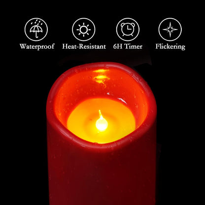Homemory 6" 8" 10" x 4" Waterproof Outdoor Flameless Candles, Battery Operated Flickering LED Pillar Candles with Remote and Timers for Indoor, Plastic, Ivory White