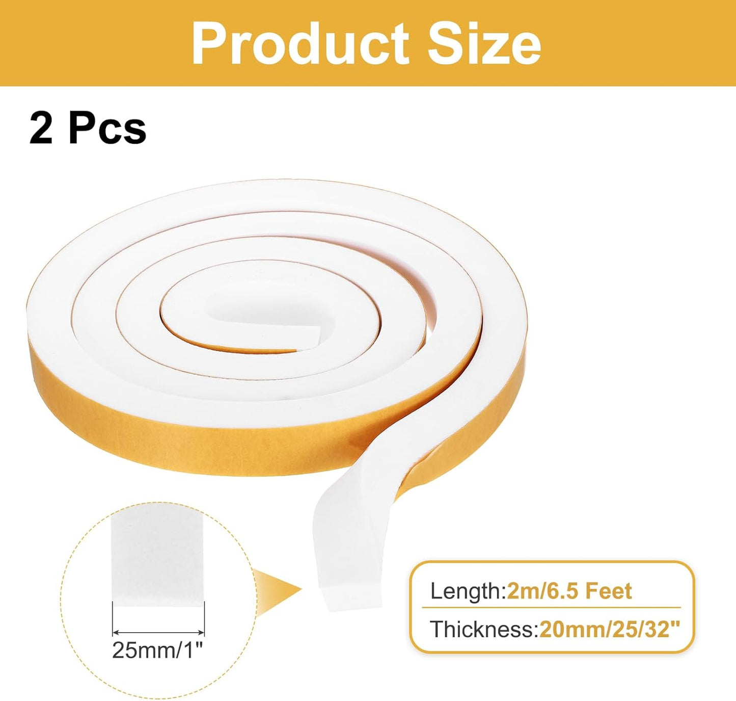 MECCANIXITY Weather Door Seal Strip Tape, Door Insulation Stripping Single Side Strong Self Adhesive Foam Tape Gap Filler for Door, Window, 1/4 Inch x 1/16 Inch x 32 Feet White 2 Pack