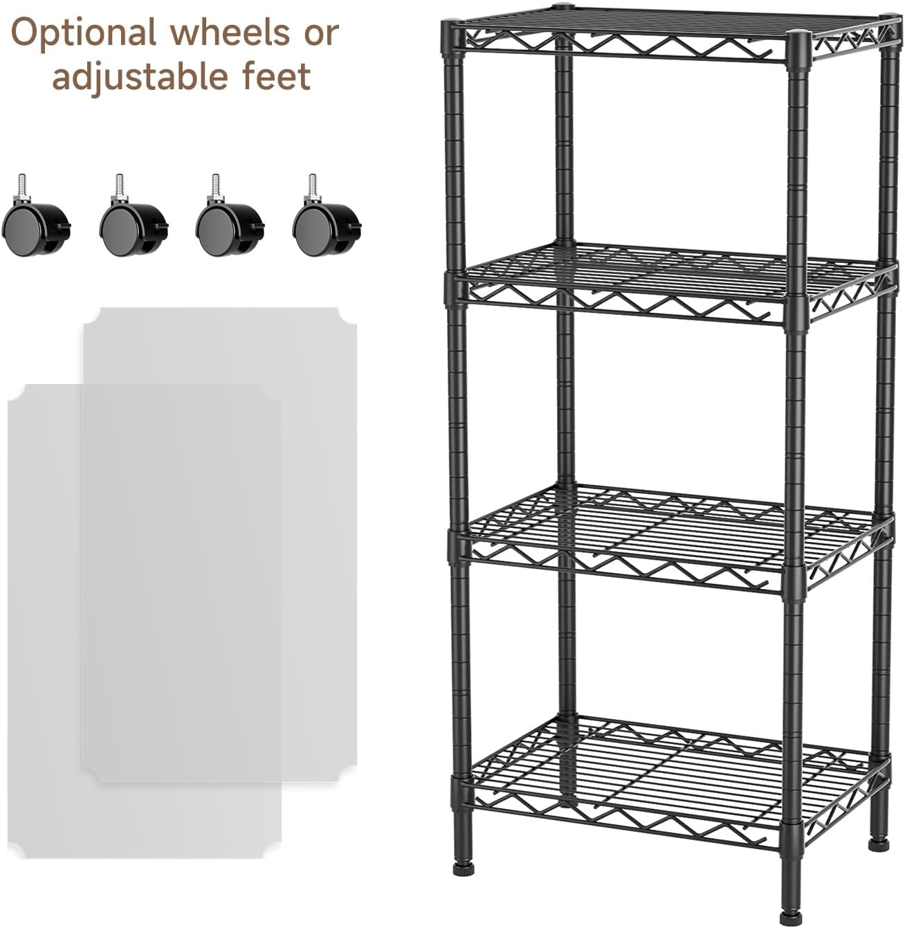 Golpart 4 Tier Adjustable Storage Shelves Metal Utility Shelf Wire Shelving Unit Organizer Rack for Home Kitchen Office Bathroom Pantry Room 12" D x 18" W x 44" H