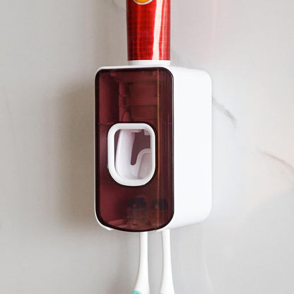 2 Slot Toothbrush Holder and Toothpaste Dispenser Wall Mounted, Automatic Toothpaste Squeezer, 2 in 1 Tooth Brush Toothpaste Organizer for Shower (Grey)