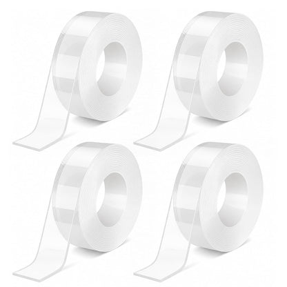 Double Sided Nano Tape, Clear, Removable, No Residue, Reusable, 300cm/9.85 Ft Roll, for Wall Hanging, Posters, Carpet, Home Decoration 4pack
