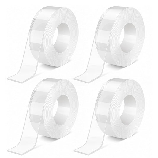 Double Sided Nano Tape, Clear, Removable, No Residue, Reusable, 300cm/9.85 Ft Roll, for Wall Hanging, Posters, Carpet, Home Decoration 4pack