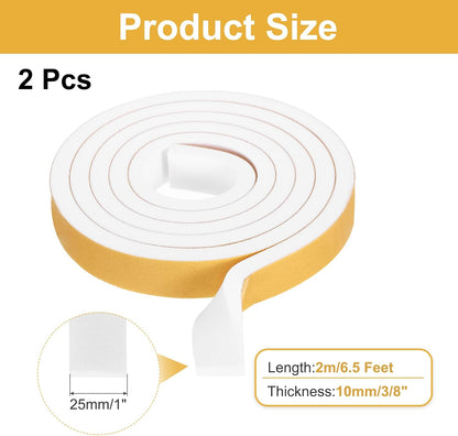 MECCANIXITY Weather Door Seal Strip Tape, Door Insulation Stripping Single Side Strong Self Adhesive Foam Tape Gap Filler for Door, Window, 1/4 Inch x 1/16 Inch x 32 Feet White 2 Pack