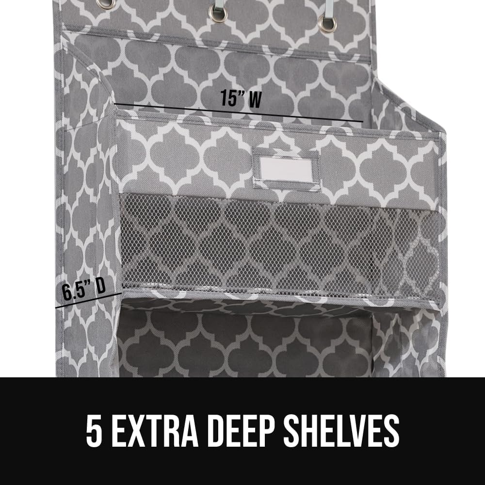 GORILLA GRIP Over the Door Shoe Organizer, 24 Large Breathable Mesh Pockets, Space Saving Hanging Storage Holder, Closet Rack Hanger Holds Up to 40 lbs, Hangs on Closets for Shoes, Accessories, Grey