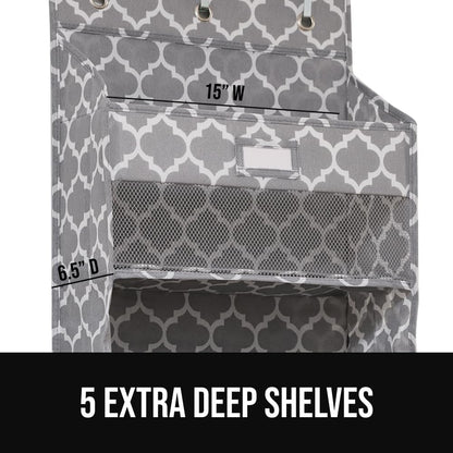 GORILLA GRIP Over the Door Shoe Organizer, 24 Large Breathable Mesh Pockets, Space Saving Hanging Storage Holder, Closet Rack Hanger Holds Up to 40 lbs, Hangs on Closets for Shoes, Accessories, Grey