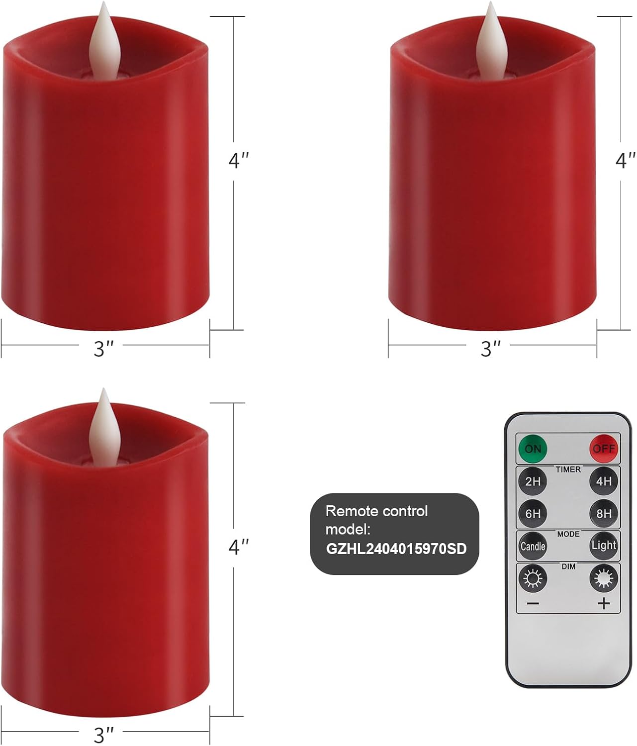 3x3 Flickering Flameless Candles Set of 2, 2AA Battery Life 600 Hours Battery Candles Flickering with Timer,3 inch Flameless Candles with Remote for Indoor/Outdoor, Ivory