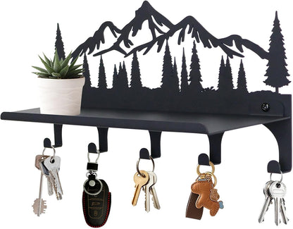 Key Holder for Wall, Metal Wall Hooks Organizer Rack with 7 Hooks for Keys, Coats, Bags – Decorative Home Decor for Entryway, Hallway, Kitchen, Living Room (12 Inches, Mountain)
