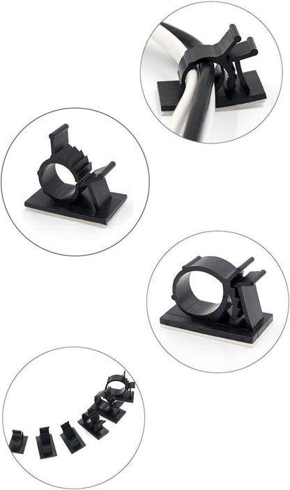 Cable Clips,GLE2016 Self-Adhesive Wire Holder Cable Organizer Cord Management Clamps with Adjustable Backed 20 Pack Black