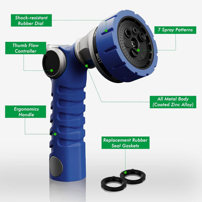 RESTMO Heavy Duty Hose Nozzle, Metal Garden Water Hose Sprayer with 7 Watering Patterns, Thumb Control, On Off Valve, High Pressure Nozzle Sprayer for Watering Plants, Car and Pet Washing, Bronze