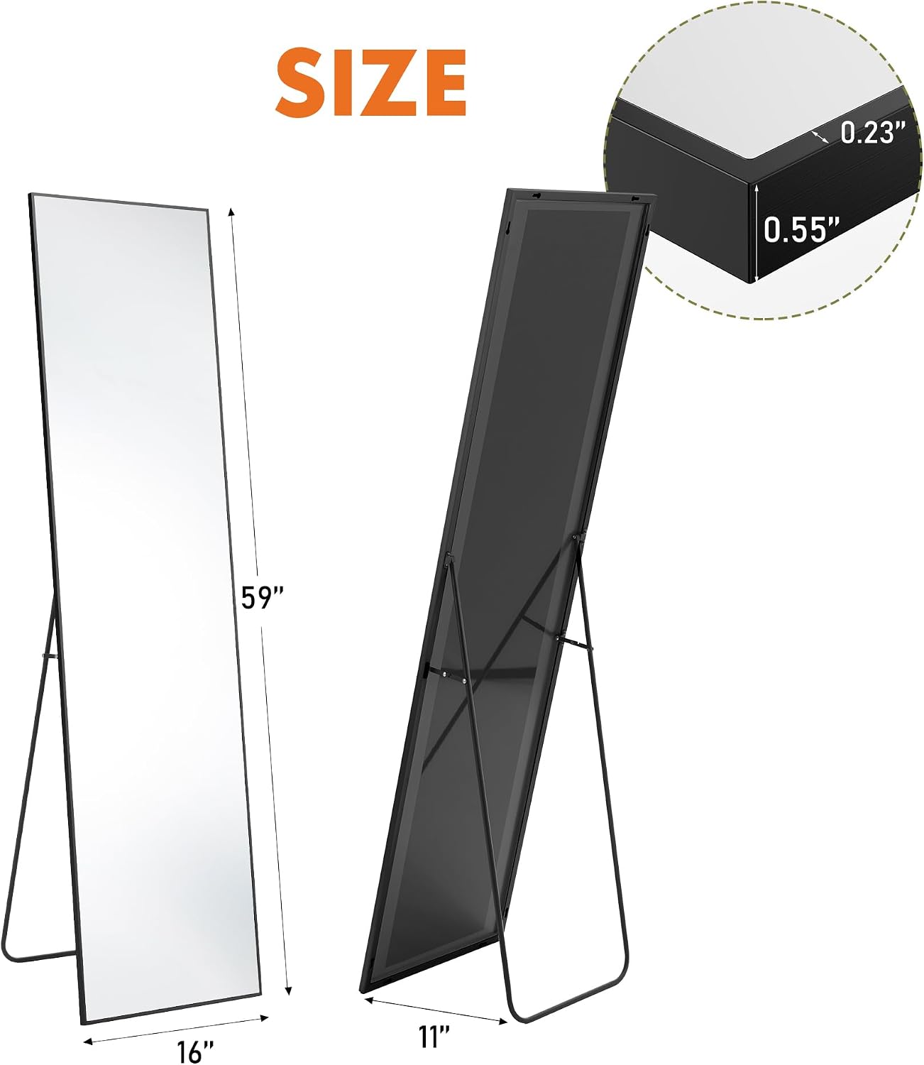 OLIXIS 64"x 21.5" Arched Mirror Full Length, Full Body Mirror with Stand, Hanging or Leaning for Wall, Floor Standing with Shatter-Proof Glass for Bedroom, Living Room, Long, Black