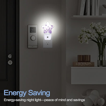 Lavender Butterfly Nightlight,Summer Flowers Star Night Lights Plug into Wall Decorations for Bedroom Bathroom,Dusk to Dawn Sensor Kitchen Hallway Stairs Energy Efficient Desk Lamp