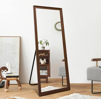 Full Length Mirror Wood Frame, 65x22in Floor Mirror Wall Full Body Mirror with Standing, Leaning Hanging for Bedroom,Living Room, Large Wooden Frame, Walnut
