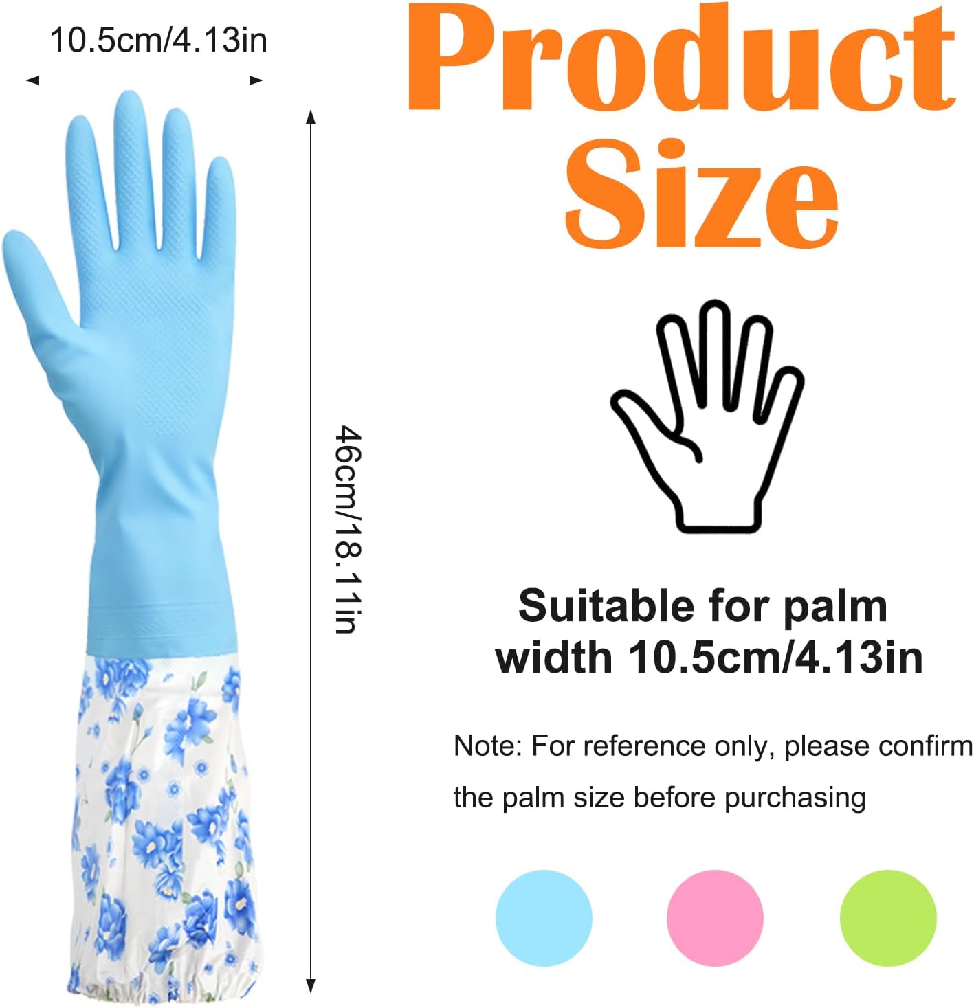 3 Pairs Dishwashing Cleaning Gloves, Reusable Kitchen Long Rubber Gloves with Cotton Lined, Waterproof Non-Slip Latex-Free Household Glove for Laundry Cleaning Working Gardening (Flower)