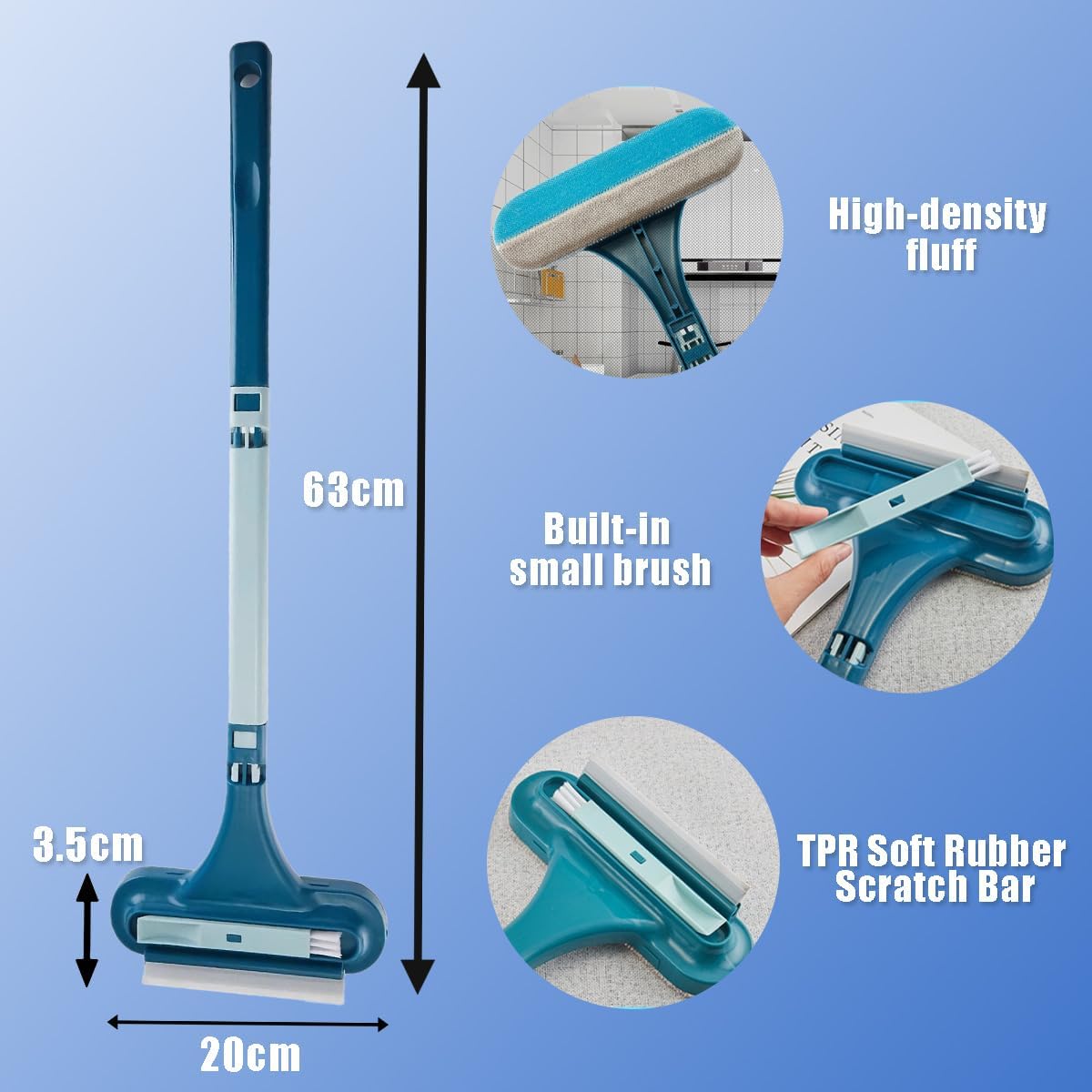 Window Screen Cleaning Brush,2 in 1 Window Screen Cleaning Brush with Squeegee, Wet Dry Dual-Use Screen Cleaner Tool for High Window, Patio Door, Porch Mesh Screens (Blue) (1, Blue)