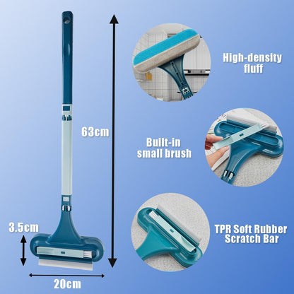 Window Screen Cleaning Brush,2 in 1 Window Screen Cleaning Brush with Squeegee, Wet Dry Dual-Use Screen Cleaner Tool for High Window, Patio Door, Porch Mesh Screens (Blue) (1, Blue)
