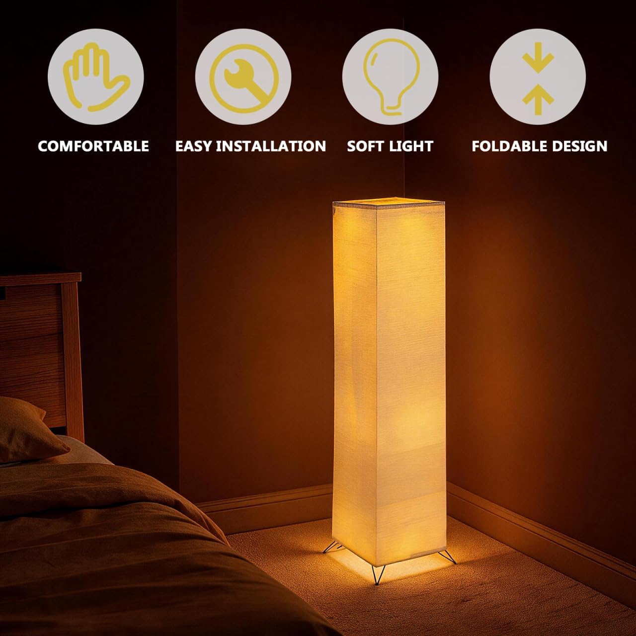 FAVOMOTO Japanese Paper Floor Lamp Shade - Foldable Decorative Paper Lampshades Cover Replacement for Modern Home Living Room Bedroom and Office