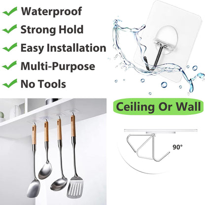 JINSHUNFA Adhesive Wall Hooks 13LB Heavy Duty No Drill Transparent Waterproof Hooks for Bathroom Kitchen Towel Coat 12 Pack
