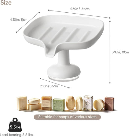 PAVSTINE Self-Draining Soap Dish with Suction Cup, Stand Bar Soap Holder, No Drill Removable Sponge Tray for Shower, Bathroom, Kitchen Sink, Easy to Clean & Keeps Dry, White