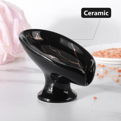 Soap Holder with Drain, Ceramic Soap Dish Self-Draining Bar Soap Tray for Shower Bathroom Kitchen, Black