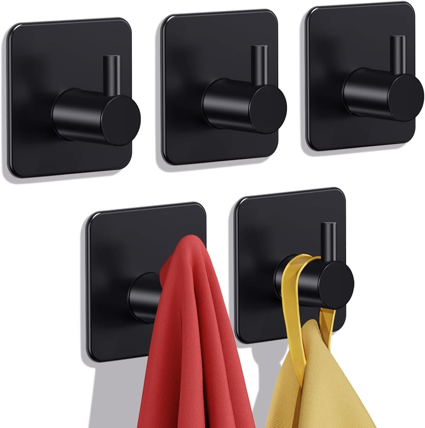 Auxmir Adhesive Hooks Heavy Duty 22lb(Max) Towel Hooks for Shower, 5 Pack Self Adhesive Damage Free Wall Hooks, Stainless Steel for Coat Robe, Waterproof Oilproof Rustproof for Bathroom Kitchen Office