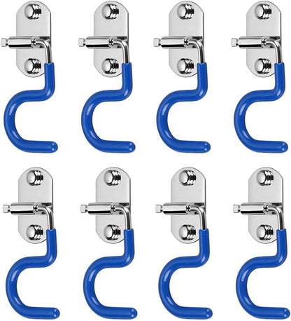 4 Pack S-Type Hook Wall Mounted Cleaning Tool Organizer - Space Saver - 304 Stainless Steel Mop Broom Holder Organizer, Broom Mop Handle Holder (Silver and Blue)