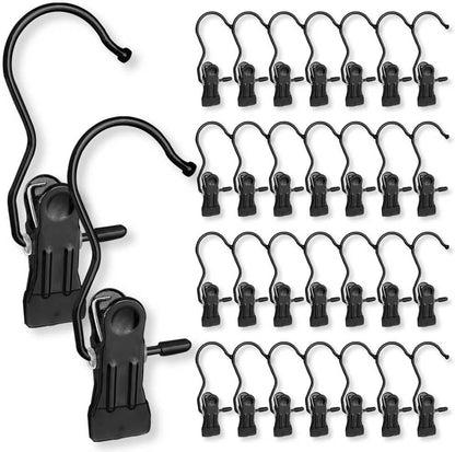 Hangers Clips,Stainless Hooks for Closet Hooks,Heavy Duty Clothespins Laundry Hanging Hooks,Travel Portable Clothes,Boot Tall Towel Hats Socks Pants and Bras (10, Matte Black)