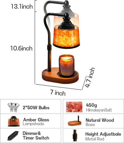 3-in-1 Candle Warmer Lamp with Timer Dimmable, Himalayan Salt Lamp & Passive Diffuser, Gifts for Women, House Warming Gifts, Wax Melt Warmer for Jar Candles (2 Bulbs)