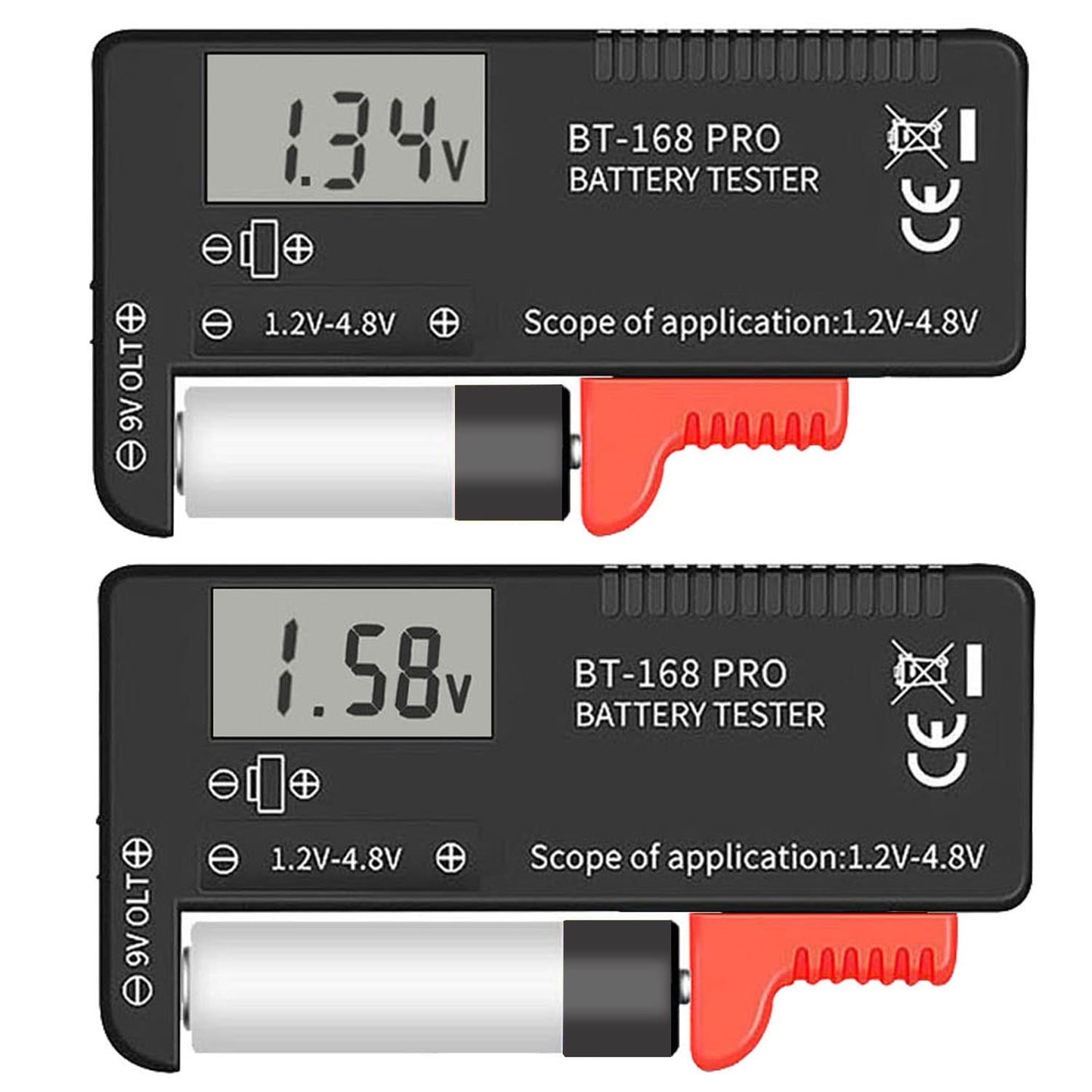 2PCS Battery Tester Checker Digital LCD Universal Battery Tester Monitor for AA AAA C D 9V 1.5V 1.2~4.8V Batteries Household Battery Testers Power Meter