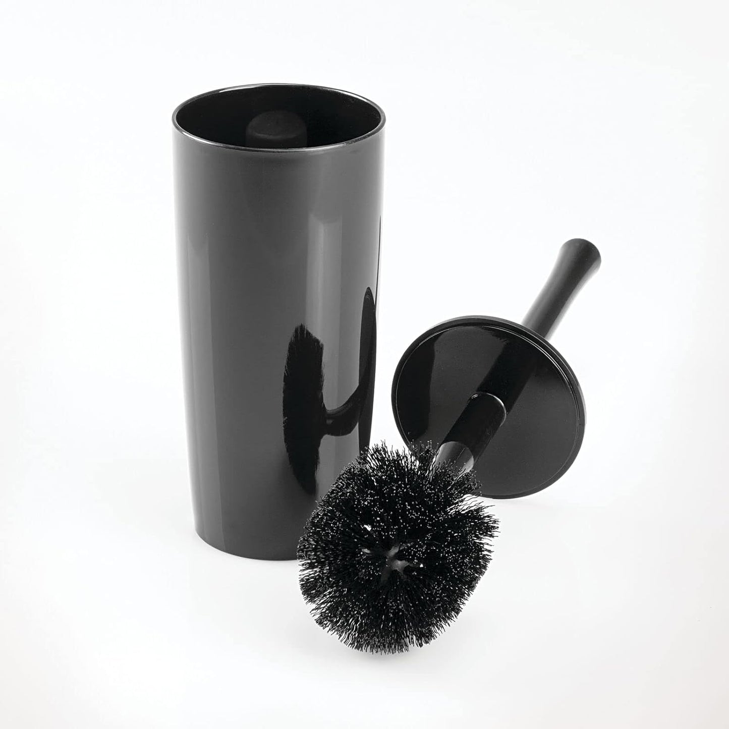 mDesign Slim Plastic Toilet Bowl Brush and Holder Set, Modern Compact Storage Organizer Cleaner Scrubber for Toilet - Heavy Duty Cleaning Plunger for Bathroom, Aura Collection - White