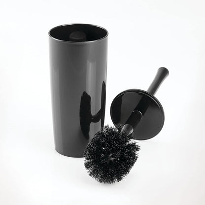 mDesign Slim Plastic Toilet Bowl Brush and Holder Set, Modern Compact Storage Organizer Cleaner Scrubber for Toilet - Heavy Duty Cleaning Plunger for Bathroom, Aura Collection - White