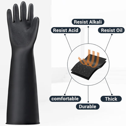 Black Rubber Gloves Extra Large, 22" Long Chemical Resistant Gloves, Waterproof Reusable Dishwashing Household Cleaning Safety Work Heavy Duty Industrial Rubber Glove, 1 Pair XXL