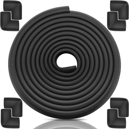 Baby Proofing Edge Corner Protectors, 20.5FT Furniture Table Bumper Guards | Soft thick rubber foam bumper, 18.1ft edge strips + 8 corner guards, 3M pre-taped for table, cabinet & wall sharp corners