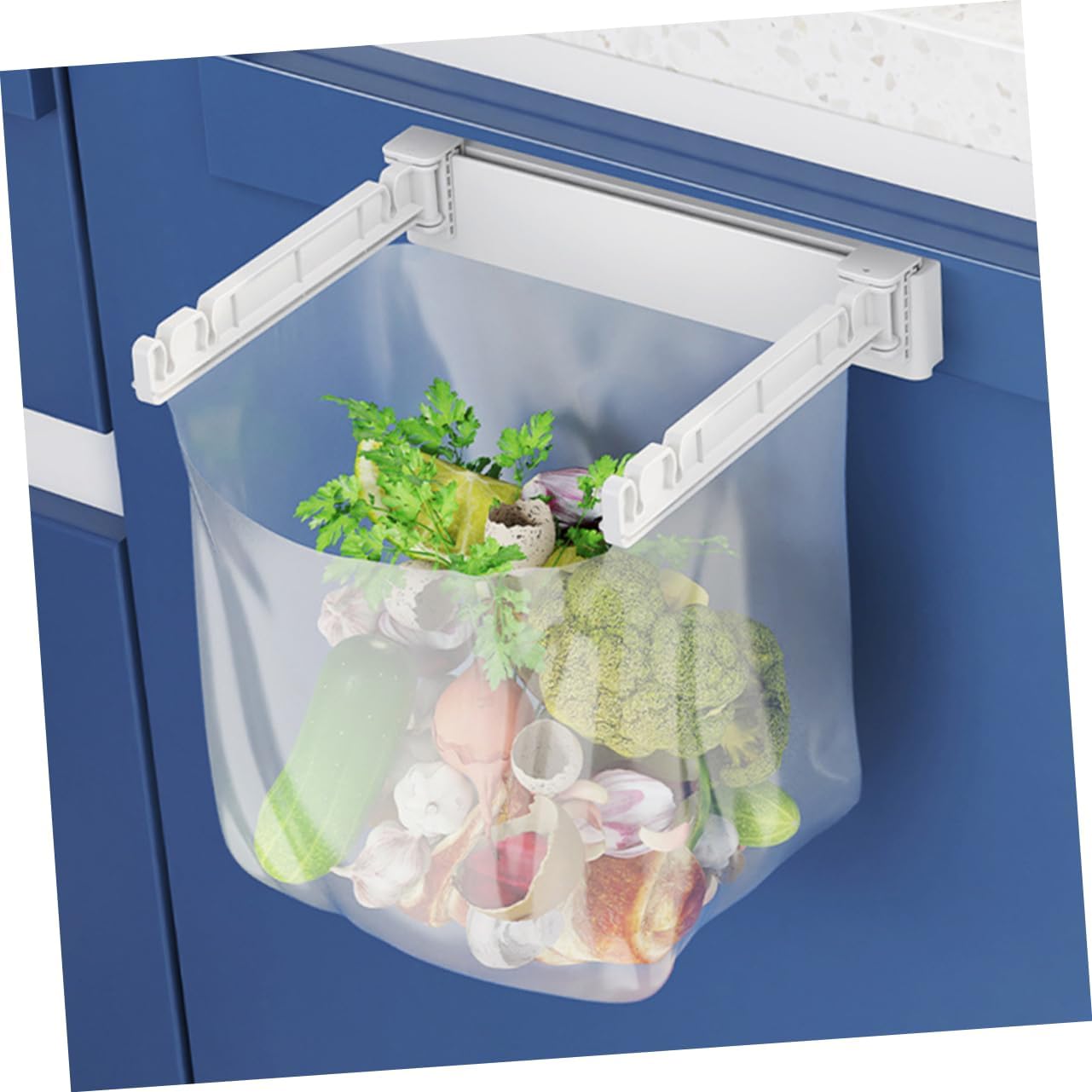 PRETYZOOM Wall Mounted Trash Bag Holder Rack Multi-Functional Foldable Kitchen Garbage Bag Stand Holder for Sink No Drill Installation