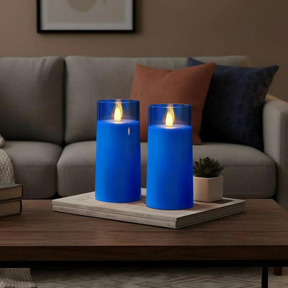Raycare Flameless Electronic Pillar Candles with Remote Control and Timer- Battery Operated Realistic Flickering LED Fake Candle for Home, Wedding, Valentine's Day, Decor,White,Set of 2(3"x6"6")