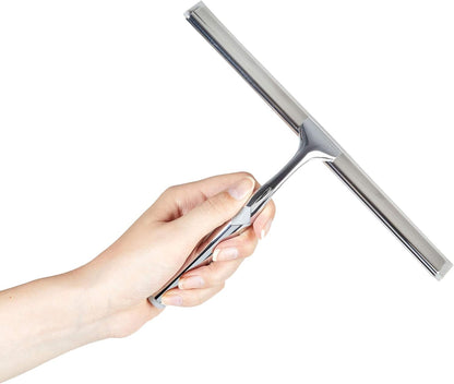 Better Living Deluxe XL Shower Squeegee, Multi-Purpose Silicone Squeegee Blade with Storage Hook, Rust-Proof Heavy Duty Window, Glass, Shower Scrubber, Windshield Wiper, 12", Brushed Nickel