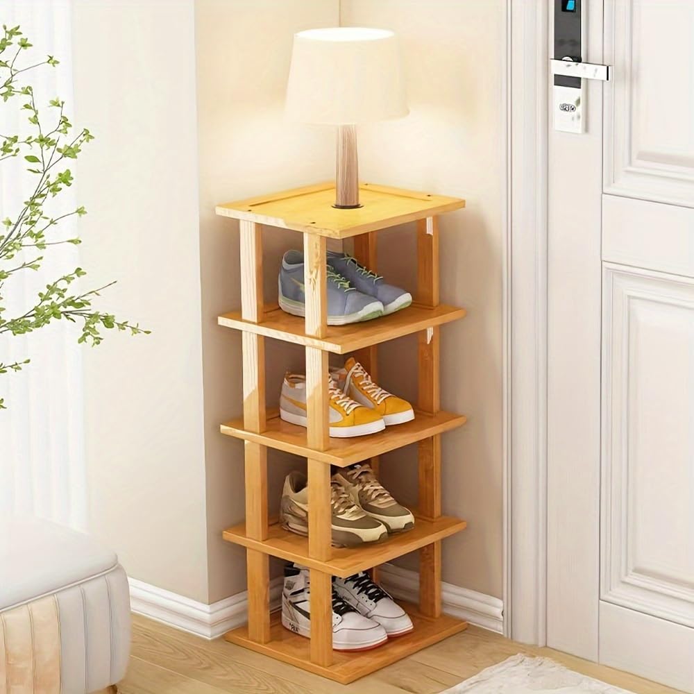 SAN HE 7-Tier Modern Bamboo Shoe Rack - Vertical, Slim, Space-Saving Shoe Organizer for Small Spaces, Closet, Entryway, Corner, Garage, Bedroom