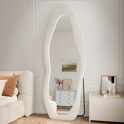 71"x32" Flannel Full Length Mirror, Arched Mirrors Full Length with Stand, Flannel Floor Mirror for Bedroom and Living Room, Full Body Mirror Hanging or Leaning, White
