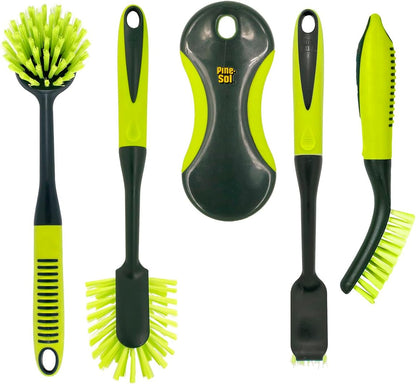 Pine-Sol Scrub Brush Set - Long Handle Cleaning Brushes with Heavy Duty Bristles and Comfort Grip - Scrubbers for Kitchen, Household, and Dishwashing, 2 Pieces