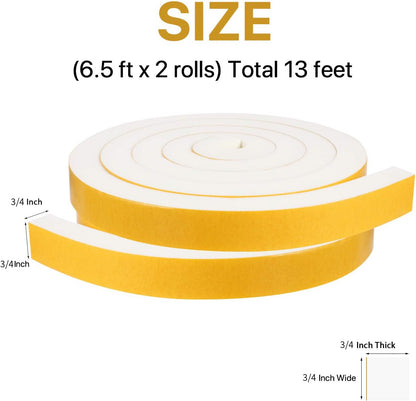 Door Weather Stripping-3 Rolls, 1/2 Inch Wide X 1/2 Inch Thick Total 20 Feet Long, Adhesive Foam Seal Tape for Window Insulation(6.5ft x 3 Rolls)
